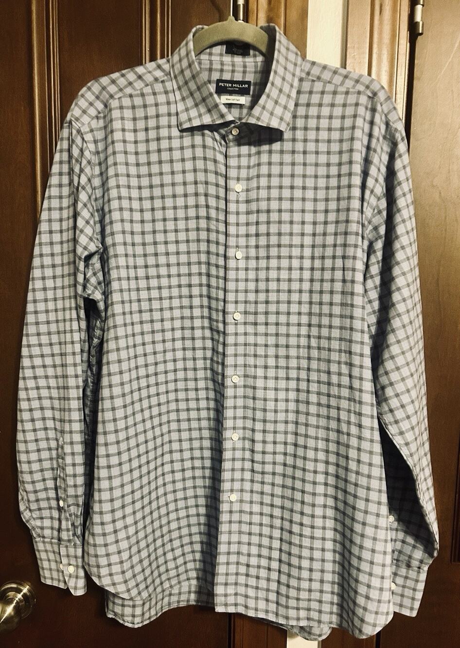 Peter Millar Collection Men's XL Winter Soft Twill Plaid Shirt Blue Gray